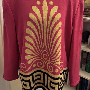 St John Kama Long Sleeve Top in Pink with Black & Gold Design